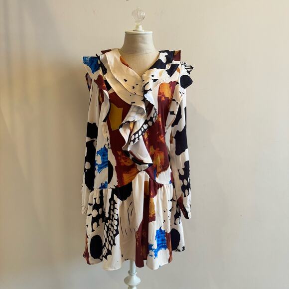 Mulla Ruffle Mini Dress Womens Small Art to Wear Boho Festival Maximalism Colors - Picture 1 of 11